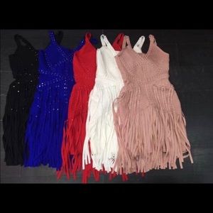 White beaded bandage dress with fringe